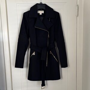 Michael Kors Black Trench Coat with Gold Zippers